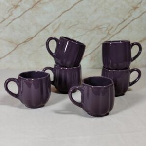 Purple Ceramic Tea Cups – Set of 6 (180ml Each) | Glossy Finish | Microwave & Dishwasher Safe | Handmade in India