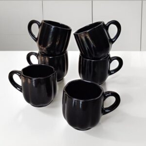 Black Ceramic Tea Cups – Set of 12 (180ml Each) | Glossy Finish | Microwave & Dishwasher Safe | Handmade in India