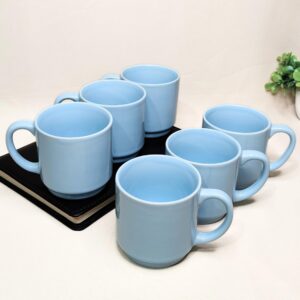 Sky Blue Ceramic Tea Cups – Set of 6 (200ml Each) | Glossy Finish | Microwave & Dishwasher Safe | Handmade in India