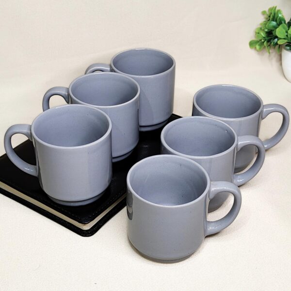 Grey Ceramic Tea Cups – Set of 6 (200ml Each) | Glossy Finish | Microwave & Dishwasher Safe | Handmade in India