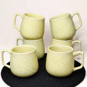 Lemon Yellow Ceramic Tea Cups – Set of 6 (120ml Each) | Glossy Finish | Microwave & Dishwasher Safe | Handmade in India