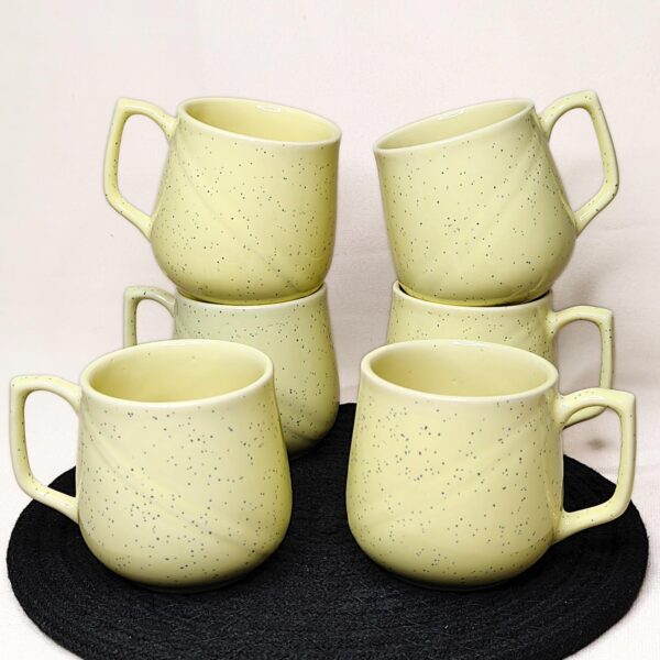 Lemon Yellow Ceramic Tea Cups – Set of 6 (120ml Each) | Glossy Finish | Microwave & Dishwasher Safe | Handmade in India