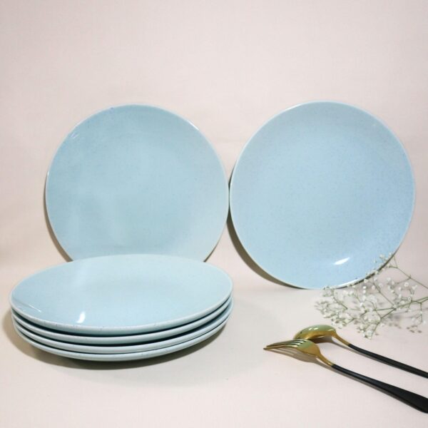 Stoneware Dinner Plates – Set of 6 | Handcrafted Light Blue Ceramic Plates | Oven, Microwave & Dishwasher Safe | Elegant Dinnerware for Dining, Gifting & Everyday Use | Made in India