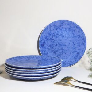 Stoneware Dinner Plates – Set of 6 | Blue Marble Handcrafted Ceramic Plates | Oven, Microwave & Dishwasher Safe | Elegant Dinnerware for Dining, Gifting & Everyday Use | Made in India