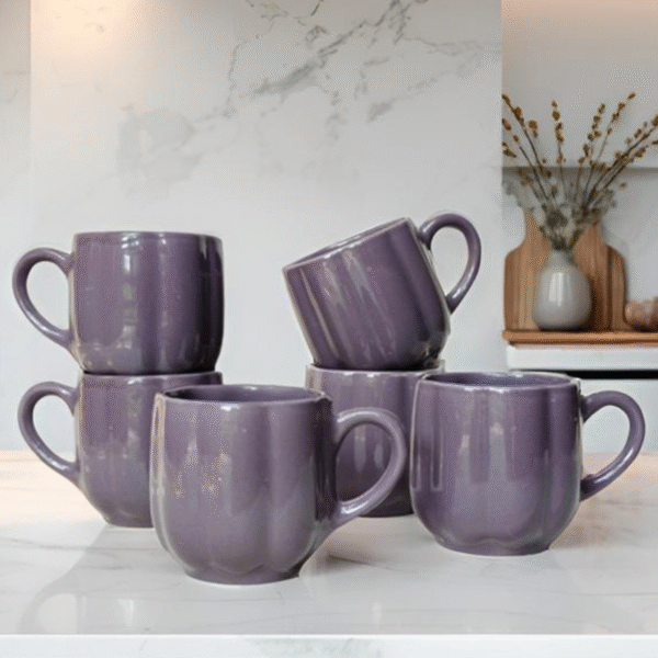 Purple Ceramic Tea Cups – Set of 12 (180ml Each) | Glossy Finish | Microwave & Dishwasher Safe | Handmade in India