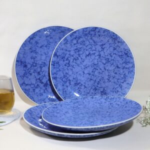 Stoneware Dinner Plates – Set of 4 | Blue Marbled Handcrafted Ceramic Plates | Oven, Microwave & Dishwasher Safe | Elegant Dinnerware for Dining, Gifting & Everyday Use | Made in India
