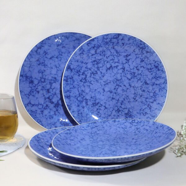 Stoneware Dinner Plates – Set of 4 | Blue Marbled Handcrafted Ceramic Plates | Oven, Microwave & Dishwasher Safe | Elegant Dinnerware for Dining, Gifting & Everyday Use | Made in India