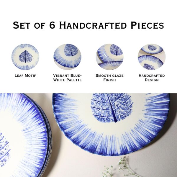 Indigo Leaf Burst Stoneware Dinner Plates – Set of 6 | Handcrafted Blue & White Leaf Ceramic Plates | Oven, Microwave & Dishwasher Safe | Elegant Dinnerware for Dining, Gifting & Everyday Use | Made in India - Image 5