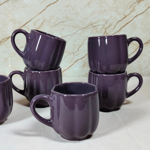 Purple Ceramic Tea Cups – Set of 12 (180ml Each) | Glossy Finish | Microwave & Dishwasher Safe | Handmade in India - Image 2