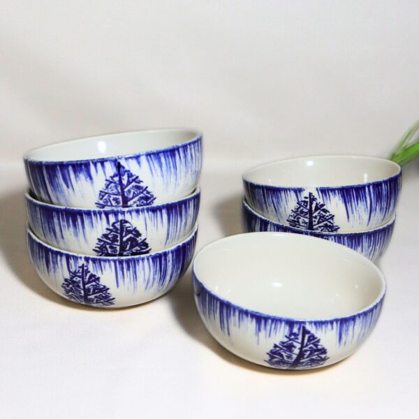 Indigo Leaf Burst Handcrafted 12-Piece Ceramic Dinner Set | Includes 6 Full Dinner Plates & 6 Vegetable Bowls (Katoris) | Microwave & Dishwasher Safe | Elegant Blue & White Leaf Ceramic Plates | Made in India - Image 3