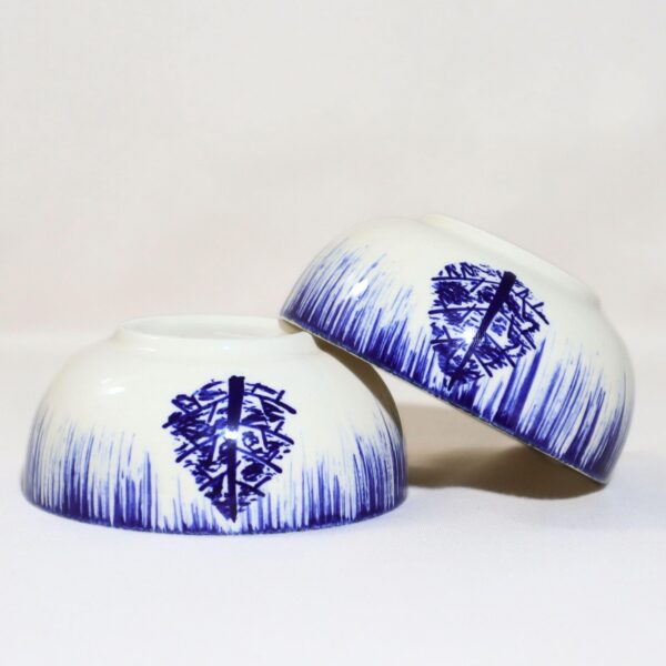 Indigo Leaf Burst Handcrafted 4-Piece Ceramic Dinner Set | Includes 2 Full Plates & 2 Vegetable Bowls | Microwave & Dishwasher Safe | Elegant Ceramic Plates & Katoris | Made in India - Image 3