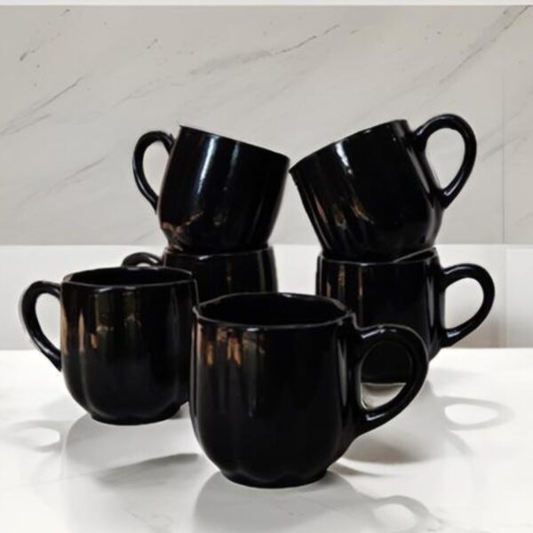 Black Ceramic Tea Cups – Set of 12 (180ml Each) | Glossy Finish | Microwave & Dishwasher Safe | Handmade in India - Image 2