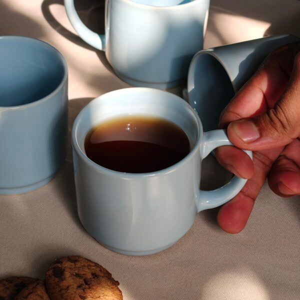 Sky Blue Ceramic Tea Cups – Set of 6 (200ml Each) | Glossy Finish | Microwave & Dishwasher Safe | Handmade in India - Image 2