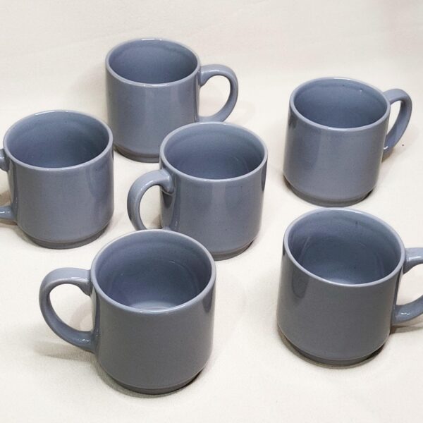 Grey Ceramic Tea Cups – Set of 6 (200ml Each) | Glossy Finish | Microwave & Dishwasher Safe | Handmade in India - Image 2