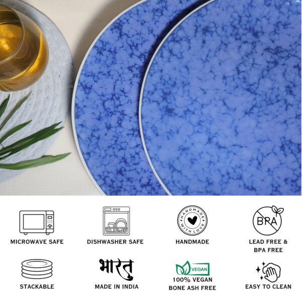 Stoneware Dinner Plates – Set of 6 | Blue Marble Handcrafted Ceramic Plates | Oven, Microwave & Dishwasher Safe | Elegant Dinnerware for Dining, Gifting & Everyday Use | Made in India - Image 4