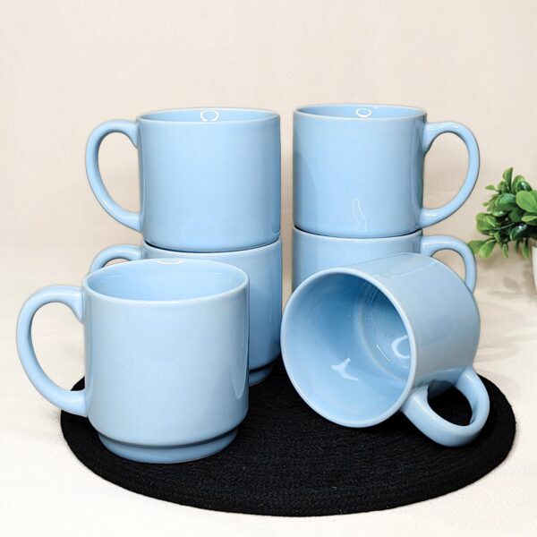 Sky Blue Ceramic Tea Cups – Set of 6 (200ml Each) | Glossy Finish | Microwave & Dishwasher Safe | Handmade in India - Image 3