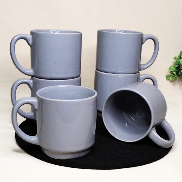 Grey Ceramic Tea Cups – Set of 6 (200ml Each) | Glossy Finish | Microwave & Dishwasher Safe | Handmade in India - Image 3