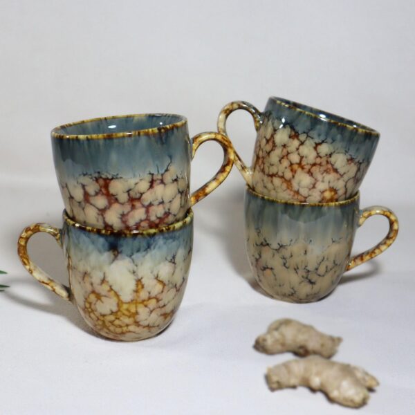 Brown Marble Ceramic Tea Cup Set of 12 (200ml Each) | Glossy Finish | Microwave & Dishwasher Safe | Handmade in India - Image 3