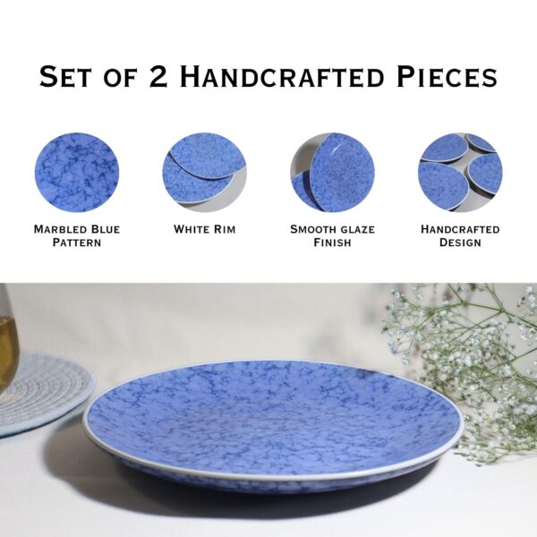 Stoneware Dinner Plates – Set of 2 | Blue Marble Handcrafted Ceramic Plates | Oven, Microwave & Dishwasher Safe | Elegant Dinnerware for Everyday Use, Gifting & Dining | Made in India - Image 5