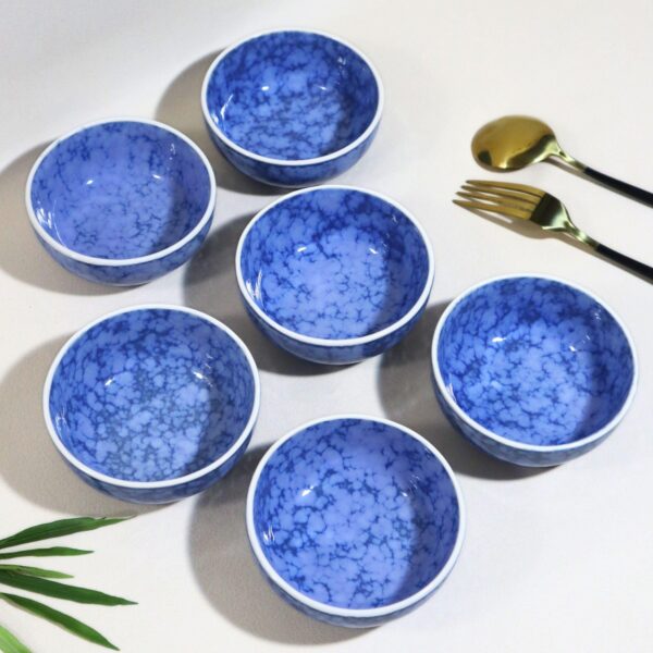 Handcrafted Blue White Leaf 12-Piece Ceramic Dinner Set | Includes 6 Full Dinner Plates & 6 Vegetable Bowls (Katoris) | Microwave & Dishwasher Safe | Elegant Ceramic Plates | Made in India - Image 3