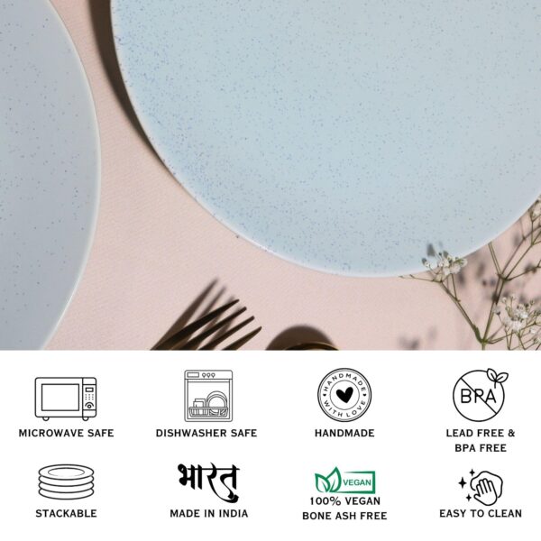 Stoneware Dinner Plates – Set of 2 | Handcrafted Light Blue Ceramic Plates | Oven, Microwave & Dishwasher Safe | Elegant Dinnerware for Dining, Gifting & Everyday Use | Made in India - Image 4
