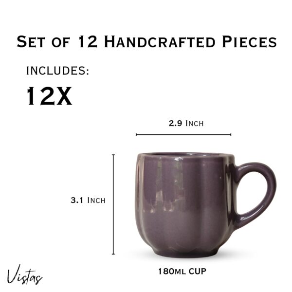 Purple Ceramic Tea Cups – Set of 12 (180ml Each) | Glossy Finish | Microwave & Dishwasher Safe | Handmade in India - Image 4