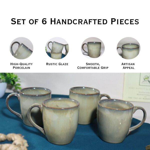 Rustic Modern Porcelain Tea Cups – Set of 12 (180ml Each) | Glossy Finish | Microwave & Dishwasher Safe | Handmade in India - Image 4
