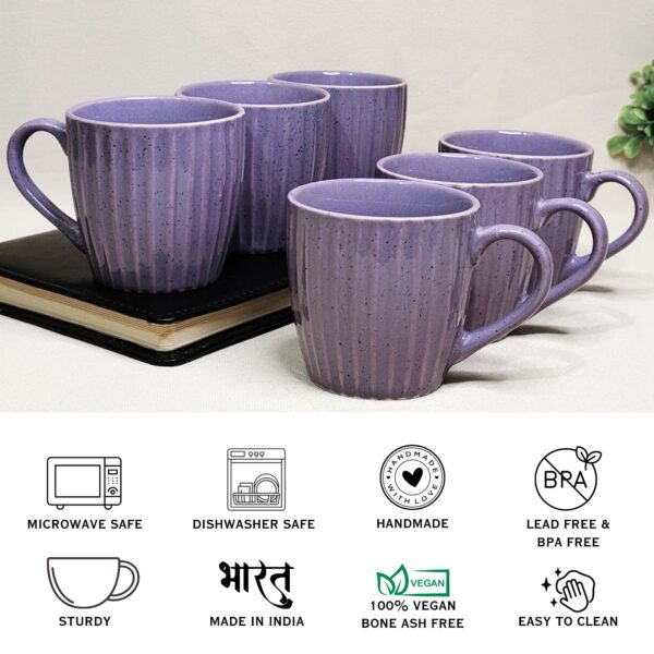 Purple Ceramic Tea Cups – Set of 12 (200ml Each) | Glossy Finish | Microwave & Dishwasher Safe | Elegant & Handmade In India - Image 5