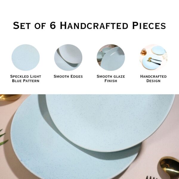 Stoneware Dinner Plates – Set of 6 | Handcrafted Light Blue Ceramic Plates | Oven, Microwave & Dishwasher Safe | Elegant Dinnerware for Dining, Gifting & Everyday Use | Made in India - Image 4