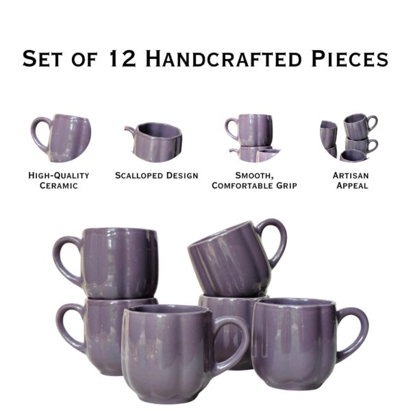 Purple Ceramic Tea Cups – Set of 12 (180ml Each) | Glossy Finish | Microwave & Dishwasher Safe | Handmade in India - Image 5