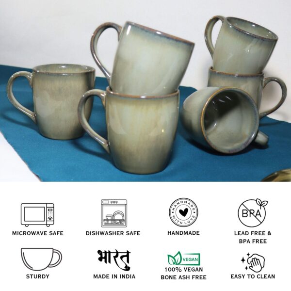 Rustic Modern Porcelain Tea Cups – Set of 12 (180ml Each) | Glossy Finish | Microwave & Dishwasher Safe | Handmade in India - Image 5