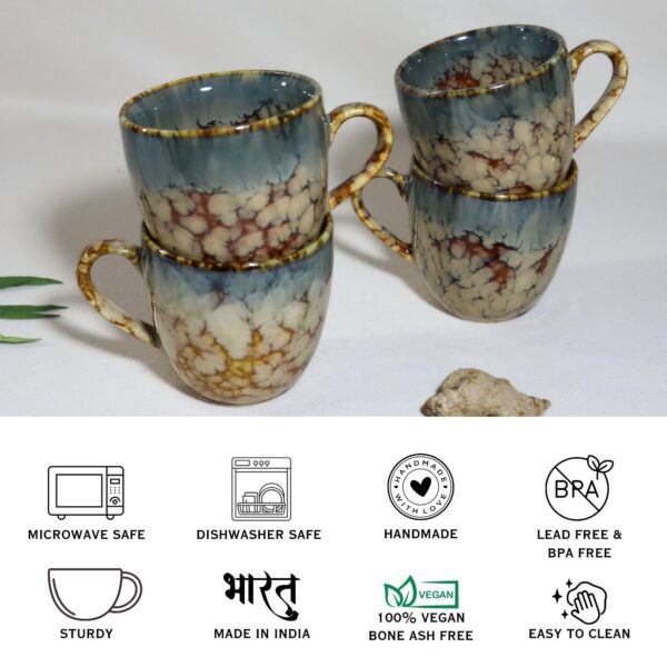 Brown Marble Ceramic Tea Cup Set of 12 (200ml Each) | Glossy Finish | Microwave & Dishwasher Safe | Handmade in India - Image 5