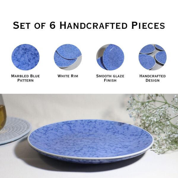 Stoneware Dinner Plates – Set of 6 | Blue Marble Handcrafted Ceramic Plates | Oven, Microwave & Dishwasher Safe | Elegant Dinnerware for Dining, Gifting & Everyday Use | Made in India - Image 5