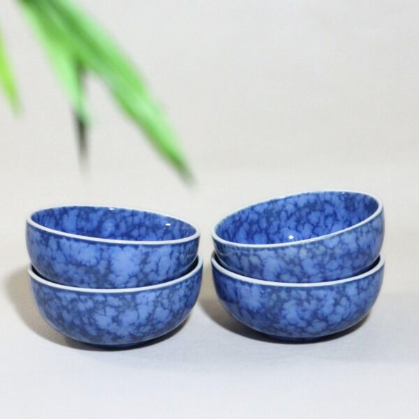 Handcrafted Blue Marbled 8-Piece Ceramic Dinner Set | Includes 4 Full Dinner Plates & 4 Vegetable Bowls (Katoris) | Microwave & Dishwasher Safe | Elegant Hand-Glazed Ceramic Serveware | Made in India - Image 3