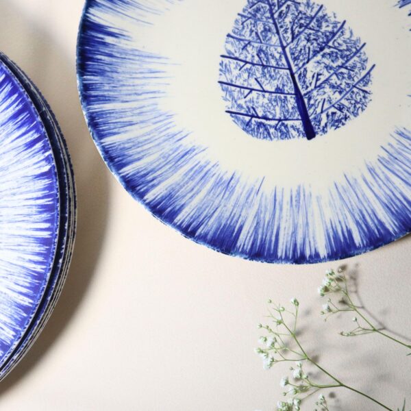 Indigo Leaf Burst Stoneware Dinner Plates – Set of 4 | Handcrafted Blue & White Leaf Ceramic Plates | Oven, Microwave & Dishwasher Safe | Elegant Dinnerware for Dining, Gifting & Everyday Use | Made in India - Image 5