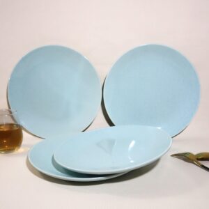 Stoneware Dinner Plates – Set of 4 | Handcrafted Light Blue Ceramic Plates | Oven, Microwave & Dishwasher Safe | Elegant Dinnerware for Dining, Gifting & Everyday Use | Made in India