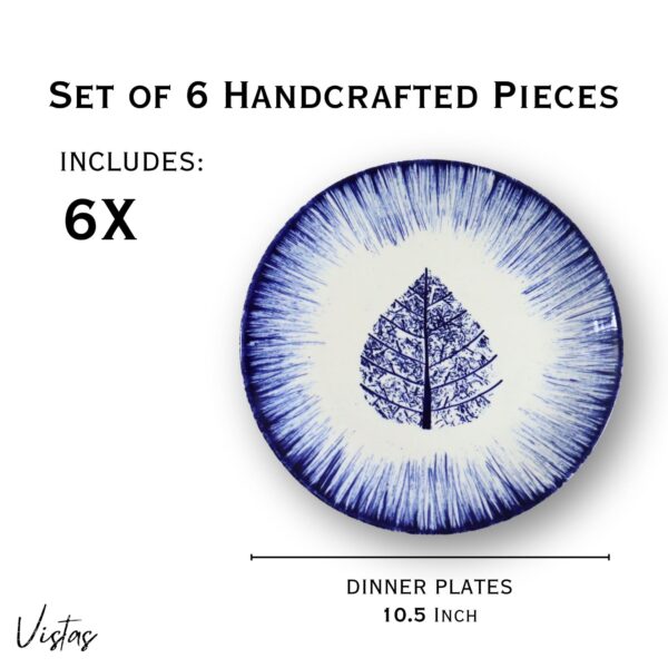Indigo Leaf Burst Stoneware Dinner Plates – Set of 6 | Handcrafted Blue & White Leaf Ceramic Plates | Oven, Microwave & Dishwasher Safe | Elegant Dinnerware for Dining, Gifting & Everyday Use | Made in India - Image 4
