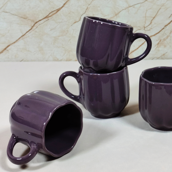 Purple Ceramic Tea Cups – Set of 12 (180ml Each) | Glossy Finish | Microwave & Dishwasher Safe | Handmade in India - Image 3